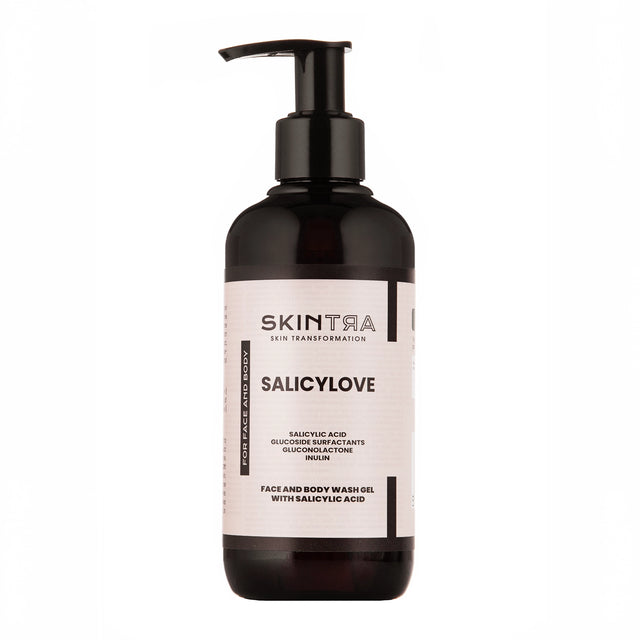 SkinTra – Salicylove gel za umivanje obraza in telesa s kislinami in prebiotiki 250 ml